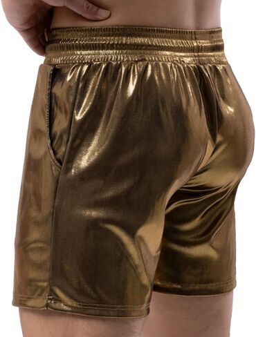 Mens Metallic Shorts Drawstring Pockets Casual Shorts Pants Sports Workout Loose SweatShorts in Kuwait