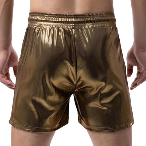 Mens Metallic Shorts Drawstring Pockets Casual Shorts Pants Sports Workout Loose SweatShorts in Kuwait