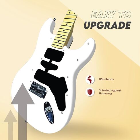 Basic Electrics Skycaster Full Size 39" Solid Body Electric Guitar, S-Type, Stainless Steel Frets, Bone Nut, SSS with Bag, Strap, Cable, Adult Beginner Kit, Black in Saudi Arabia