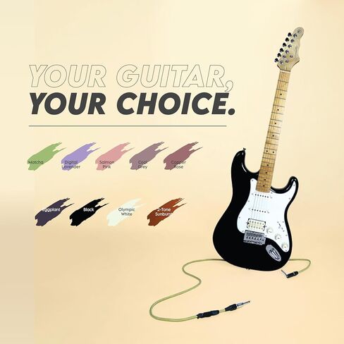 Basic Electrics Skycaster Full Size 39" Solid Body Electric Guitar, S-Type, Stainless Steel Frets, Bone Nut, SSS with Bag, Strap, Cable, Adult Beginner Kit, Black in Saudi Arabia