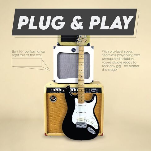 Basic Electrics Skycaster Full Size 39" Solid Body Electric Guitar, S-Type, Stainless Steel Frets, Bone Nut, SSS with Bag, Strap, Cable, Adult Beginner Kit, Black in Saudi Arabia