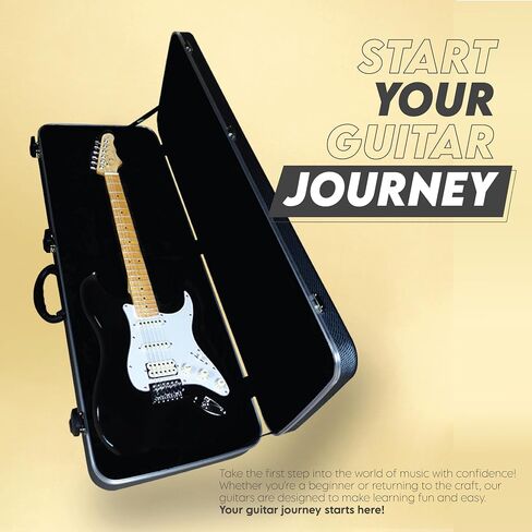 Basic Electrics Skycaster Full Size 39" Solid Body Electric Guitar, S-Type, Stainless Steel Frets, Bone Nut, SSS with Bag, Strap, Cable, Adult Beginner Kit, Black in Saudi Arabia