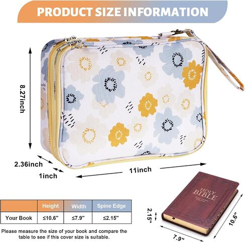 Bible Cover For Girls, Dual-Layers Bible Case For women, Large Bible Bag With Multiple pockets, Carrying Case For Bible Study, Sturdy Book Protector (Floral-Beige) in Kuwait