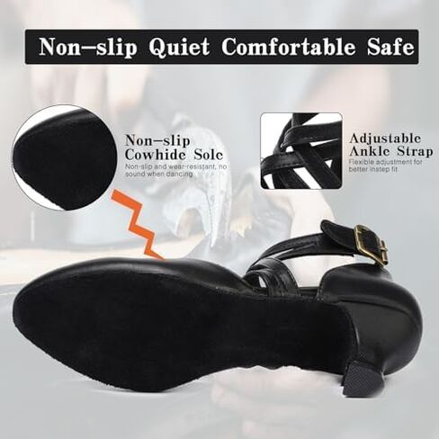 1920s Black Character Women's Dance Shoes 2 Inch Heel Closed Toe Suitable for Tango Fellowship Salsa Flamenco Wedding in Saudi Arabia