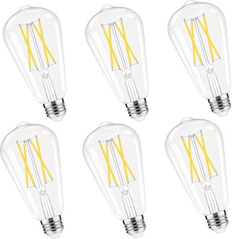 Dimmable Edison Bulbs, 4000K Daylight White, 6W Equivalent to 60 watt E26 LED Bulb, ST58 Vintage Light Bulbs, 600LM, 90+ CRI, E26 Base, Clear Glass, 6 Pack in Kuwait