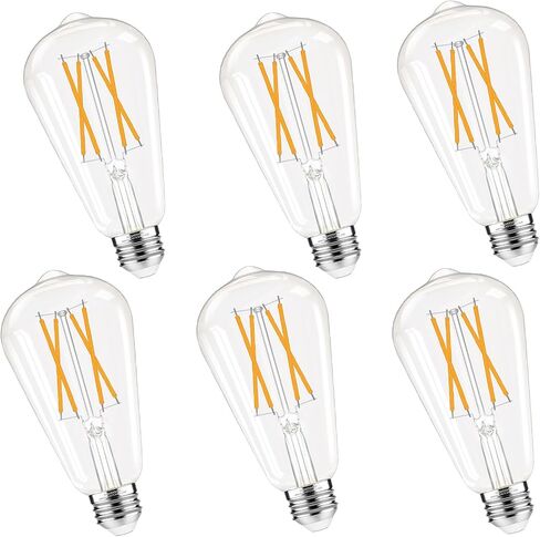 Dimmable Edison Bulbs, 4000K Daylight White, 6W Equivalent to 60 watt E26 LED Bulb, ST58 Vintage Light Bulbs, 600LM, 90+ CRI, E26 Base, Clear Glass, 6 Pack in Kuwait
