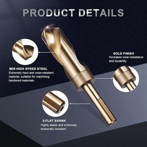 uxcell 13/32" Drill Bit 1/2" Reduced Shank 3-Flat M35 5% Cobalt High-Speed Steel Twist Gold Finish 135° Bits for Hard Metal Stainless Steel,1pcs in Saudi Arabia