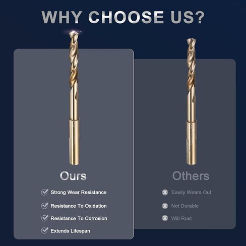 uxcell 13/32" Drill Bit 1/2" Reduced Shank 3-Flat M35 5% Cobalt High-Speed Steel Twist Gold Finish 135° Bits for Hard Metal Stainless Steel,1pcs in Saudi Arabia