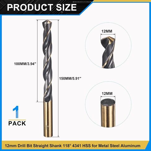 بتات Patikil 12mm مثقاب ، Jobber Straight Shank 4341 عالية السرعة الصلب 118 ° أسود وذهبي الانتهاء من أكريليك الصلب المعدني المتوسطة-1 حزمة in Kuwait