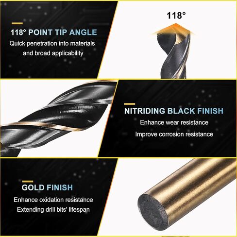 بتات Patikil 12mm مثقاب ، Jobber Straight Shank 4341 عالية السرعة الصلب 118 ° أسود وذهبي الانتهاء من أكريليك الصلب المعدني المتوسطة-1 حزمة in Kuwait