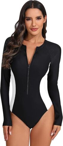 Abafip Women Long Sleeve Rash Guard Swimsuit Color Patchwork Zip One Piece Sup Withwear Woar in Kuwait