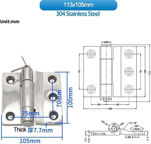 Shaped Hardware Hinge 304 Stainless Steel 1Pcs(120x110mm) in Saudi Arabia