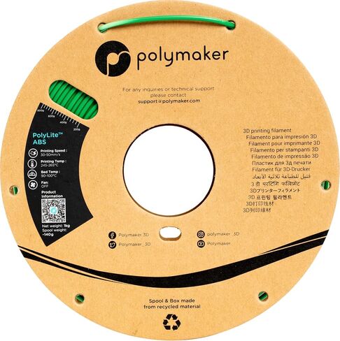 Polymaker ABS Filament 2.85mm Black, 1kg ABS 3D Printing Filament, PolyLite ABS 3D Printer Filament, Heat Resistant, Strong & Durable, Dimensional Accuracy +/- 0.03mm in Saudi Arabia