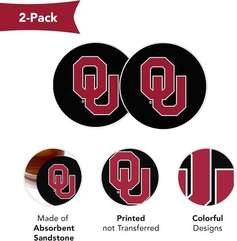 Desert Cactus The University of Oklahoma Car Accessories OU Sooners Absorbent Sandstone Cup Coasters Licensed Product Set of 2 (Design A) in Saudi Arabia