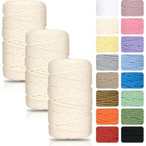 سلك PHUNTTEK Macrame 2 مم × 590 ياردة 18 لفة من القطن الطبيعي 3 حوامل سلسلة خيوط الجوت حبل مكرميه ناعم، خيوط مكرامية ملونة متنوعة لمستلزمات مشروع مكرامية الحياكة اليدوية in Kuwait