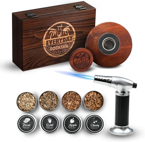 EVERYDAY COCKTAIL® | Whiskey Smoker Kit with Torch – Old Fashioned Smoker Kit with 4 Flavors Wood Chips – Deluxe Whisky Smoker Kit Gifts for Him Men Dad Gifts – Elegant Wooden Box Bourbon Smoker Kit in Saudi Arabia
