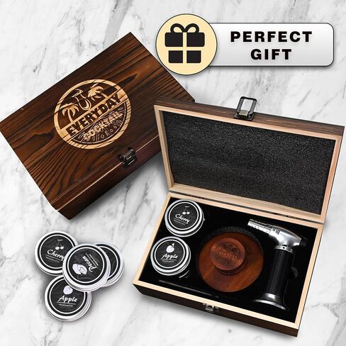 EVERYDAY COCKTAIL® | Whiskey Smoker Kit with Torch – Old Fashioned Smoker Kit with 4 Flavors Wood Chips – Deluxe Whisky Smoker Kit Gifts for Him Men Dad Gifts – Elegant Wooden Box Bourbon Smoker Kit in Saudi Arabia