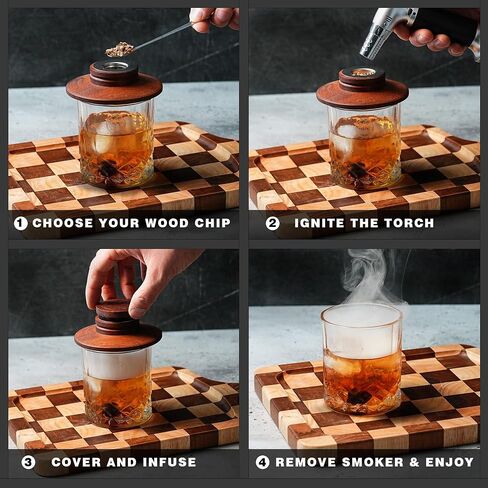 EVERYDAY COCKTAIL® | Whiskey Smoker Kit with Torch – Old Fashioned Smoker Kit with 4 Flavors Wood Chips – Deluxe Whisky Smoker Kit Gifts for Him Men Dad Gifts – Elegant Wooden Box Bourbon Smoker Kit in Saudi Arabia