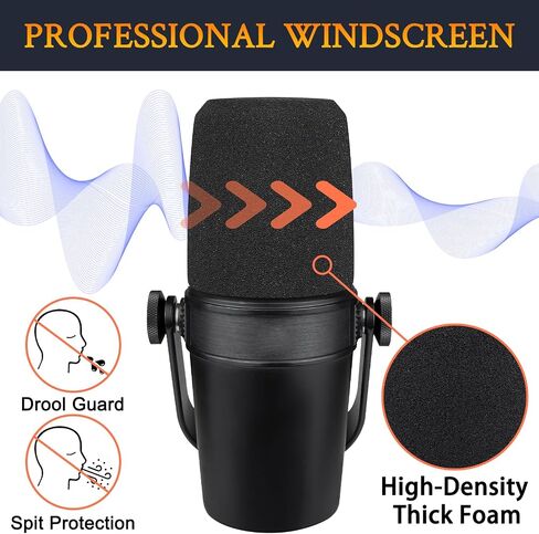 SOULWIT 2Pcs Microphones Pop Filter for Shure MV7/MV7X, Protective Mic Cover Windscreen Foam - Black in Saudi Arabia