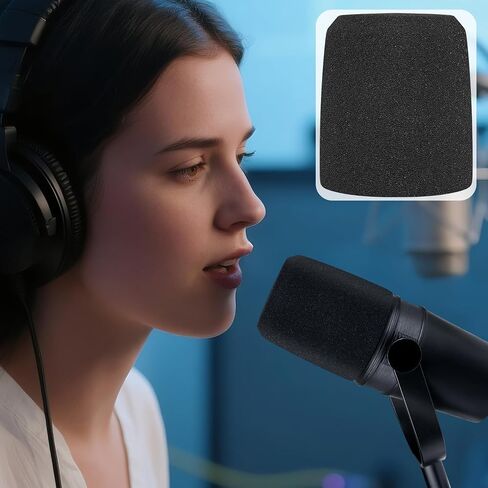 SOULWIT 2Pcs Microphones Pop Filter for Shure MV7/MV7X, Protective Mic Cover Windscreen Foam - Black in Saudi Arabia