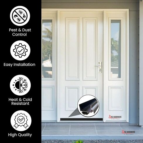 U Shaped Aluminum Door Bottom Sweep with Drip Cap, Weather Stripping Seal for Exterior Doors, 1 3/4" Width, Black (36 Inch) in Saudi Arabia