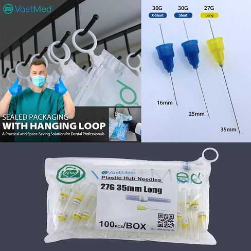 300 PCs Dental Grade Plastic Hub Needles 30G X-Short by VASTMED | Disposable Dental Needles Self-Threading Tri-Bevel Point Needles in Kuwait