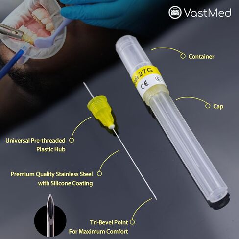 300 PCs Dental Grade Plastic Hub Needles 30G X-Short by VASTMED | Disposable Dental Needles Self-Threading Tri-Bevel Point Needles in Kuwait