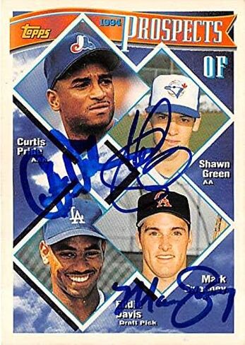 Sports Memorabilia Autograph Warehouse 516985 Curtis Pride Mark Sweeney Shawn Green Autographed Baseball Card 1994 Topps No.237 - Expos Blue Jays Angels Prospects in Saudi Arabia