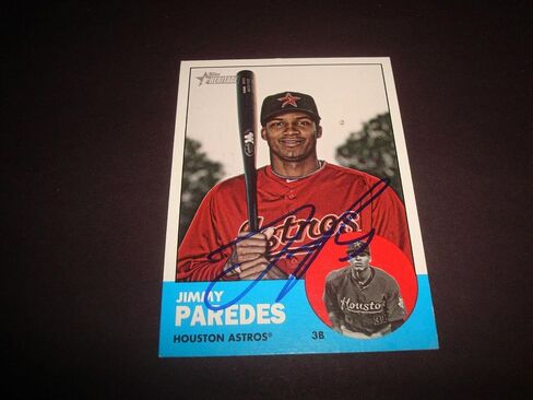Jimmy Paredes Astros 2012 Topps Heritage #45 Signed Authentic Autograph 920 - MLB Autographed Baseball Cards in Saudi Arabia