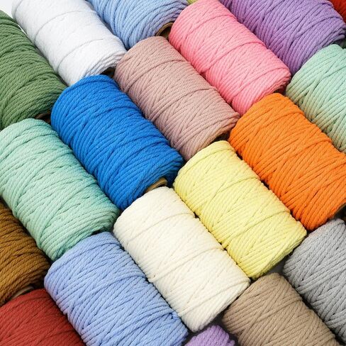 سلك PHUNTTEK Macrame 2 مم × 590 ياردة 18 لفة من القطن الطبيعي 3 حوامل سلسلة خيوط الجوت حبل مكرميه ناعم، خيوط مكرامية ملونة متنوعة لمستلزمات مشروع مكرامية الحياكة اليدوية in Kuwait