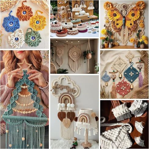 سلك PHUNTTEK Macrame 2 مم × 590 ياردة 18 لفة من القطن الطبيعي 3 حوامل سلسلة خيوط الجوت حبل مكرميه ناعم، خيوط مكرامية ملونة متنوعة لمستلزمات مشروع مكرامية الحياكة اليدوية in Kuwait