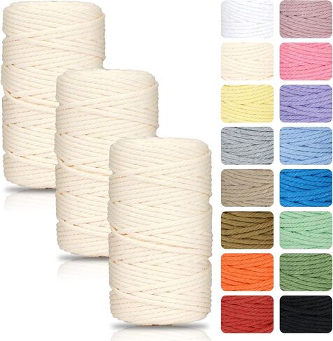 سلك PHUNTTEK Macrame 2 مم × 590 ياردة 18 لفة من القطن الطبيعي 3 حوامل سلسلة خيوط الجوت حبل مكرميه ناعم، خيوط مكرامية ملونة متنوعة لمستلزمات مشروع مكرامية الحياكة اليدوية in Kuwait