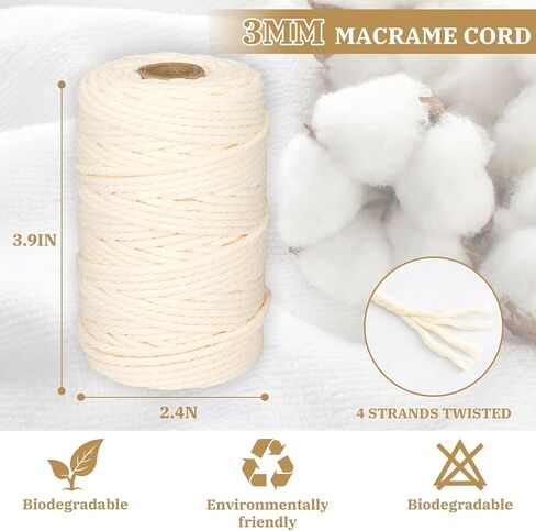 سلك PHUNTTEK Macrame 2 مم × 590 ياردة 18 لفة من القطن الطبيعي 3 حوامل سلسلة خيوط الجوت حبل مكرميه ناعم، خيوط مكرامية ملونة متنوعة لمستلزمات مشروع مكرامية الحياكة اليدوية in Kuwait