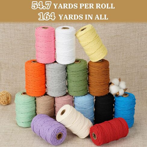 سلك PHUNTTEK Macrame 2 مم × 590 ياردة 18 لفة من القطن الطبيعي 3 حوامل سلسلة خيوط الجوت حبل مكرميه ناعم، خيوط مكرامية ملونة متنوعة لمستلزمات مشروع مكرامية الحياكة اليدوية in Kuwait