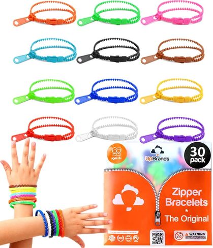 UpBrands 12 حزمة من الأساور ذات السحاب باللون الأصفر مقاس 7 بوصات - هدايا حفلات التململ للأطفال - أساور كبيرة للأطفال - سوار فيدجيت للقلق - مثالي ليوم الصداقة العالمي ويوم اللطف العالمي in Kuwait