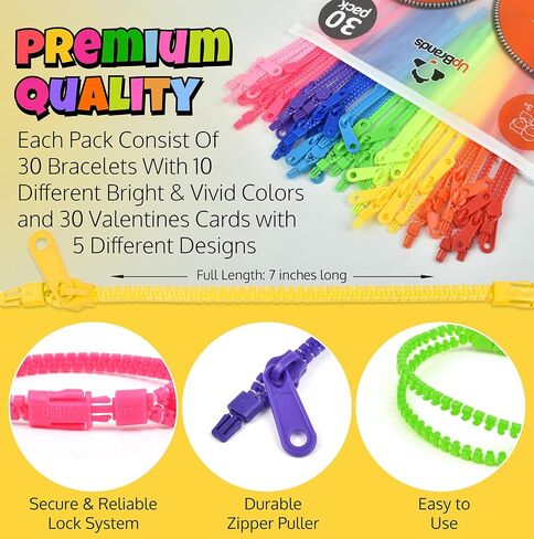 UpBrands 12 حزمة من الأساور ذات السحاب باللون الأصفر مقاس 7 بوصات - هدايا حفلات التململ للأطفال - أساور كبيرة للأطفال - سوار فيدجيت للقلق - مثالي ليوم الصداقة العالمي ويوم اللطف العالمي in Kuwait