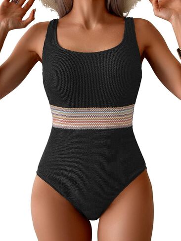 B2prity Women's Ribbed Tummy Control One Piece Swimsuit Slimming Bathing Suit Scoop Neck High Waisted Swimwear in Saudi Arabia