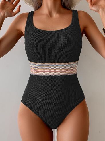 B2prity Women's Ribbed Tummy Control One Piece Swimsuit Slimming Bathing Suit Scoop Neck High Waisted Swimwear in Saudi Arabia