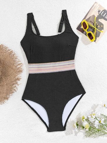 B2prity Women's Ribbed Tummy Control One Piece Swimsuit Slimming Bathing Suit Scoop Neck High Waisted Swimwear in Saudi Arabia