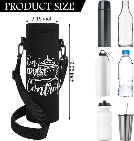 2 Pcs Carnival Cruise Essentials 2025 Adjustable Water Bottle Carrier with Strap Black Crossbody Water Bottle Holder Cruise Cup Holder Sling Neoprene Cup Sleeve Pouch Bag for Coffee Drinks in Saudi Arabia