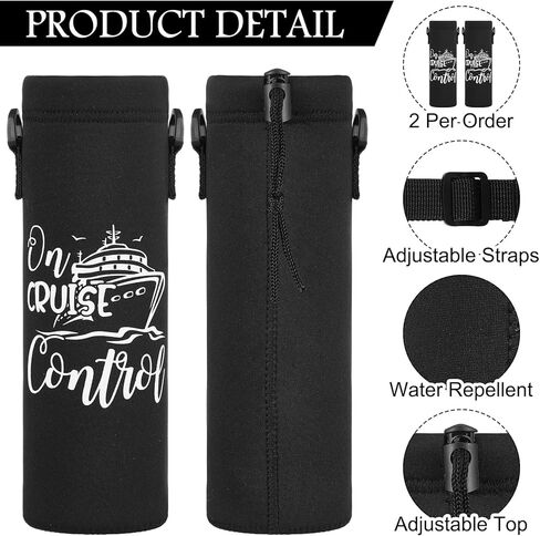 2 Pcs Carnival Cruise Essentials 2025 Adjustable Water Bottle Carrier with Strap Black Crossbody Water Bottle Holder Cruise Cup Holder Sling Neoprene Cup Sleeve Pouch Bag for Coffee Drinks in Saudi Arabia