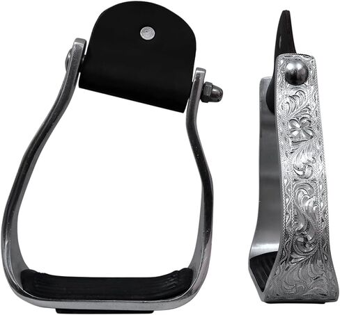 HILASON 3" Neck Western Aluminium Slanted Horse Stirrups Floral Engraved in Saudi Arabia