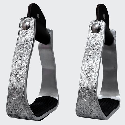 HILASON 3" Neck Western Aluminium Slanted Horse Stirrups Floral Engraved in Saudi Arabia