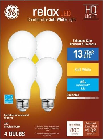 GE استرخاء 4 عبوات 60 W مكافئة قابلة للخلع أبيض ناعم A19 مصابيح مصباح مصباح مصباح LED in Saudi Arabia