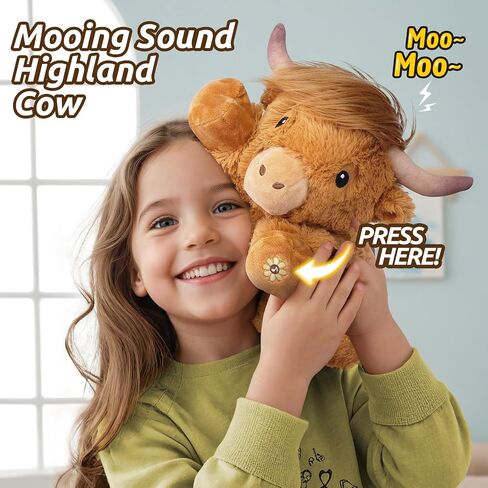 Highland Cow Stuffed Animals with Mooing Sound, Adorable Fluffy Plush Stuffed Animal Highland Cattle, Cute Soft Plushie Highland Cow Toys for Kids Adults & Children Boys Girls Gifts, 15 Inches in Saudi Arabia