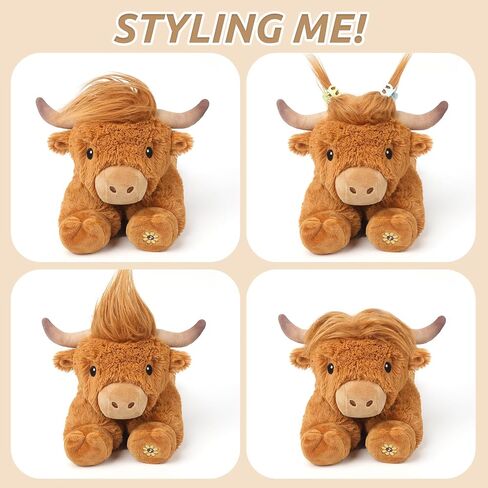 Highland Cow Stuffed Animals with Mooing Sound, Adorable Fluffy Plush Stuffed Animal Highland Cattle, Cute Soft Plushie Highland Cow Toys for Kids Adults & Children Boys Girls Gifts, 15 Inches in Saudi Arabia