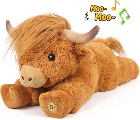 Highland Cow Stuffed Animals with Mooing Sound, Adorable Fluffy Plush Stuffed Animal Highland Cattle, Cute Soft Plushie Highland Cow Toys for Kids Adults & Children Boys Girls Gifts, 15 Inches in Saudi Arabia