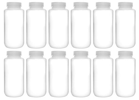 EISCO 12PK Reagent Bottles, 1000ml - Wide Mouth with Screw Cap - Polypropylene - Translucent Labs in Saudi Arabia