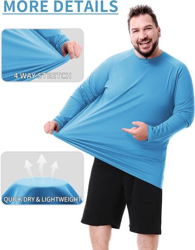 رجالي كبيرة وطويلة الأكمام قميص حماية الشمس UPF 50+ غارد غارد جاف سريع (2xl-8xl) in Kuwait