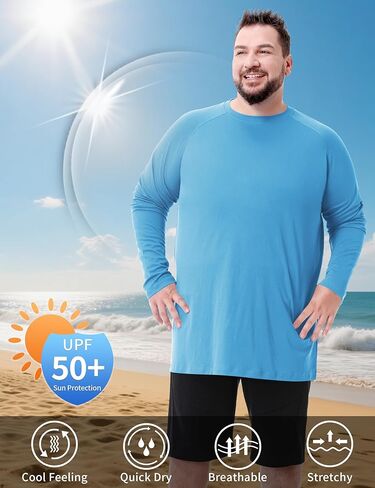 رجالي كبيرة وطويلة الأكمام قميص حماية الشمس UPF 50+ غارد غارد جاف سريع (2xl-8xl) in Kuwait